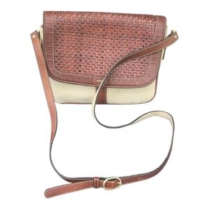 Bally Crossbody Vintage Purse  Woven Leather 3 compartments Cream & Brown